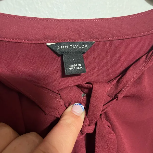 Ann Taylor Maroon Ruffled Bib Collar Blouse - Image 2