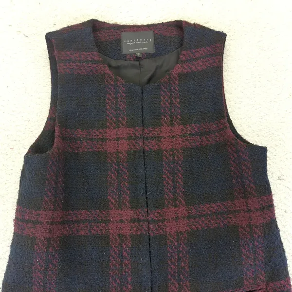 Sanctuary Women's Plaid‎ Sleeveless Vest Jacket Size Small Tweed - Image 6