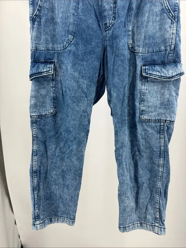 GAP Easy Jean pull on Light Blue Washed Denim Cargo Joggers tapered L drawstring - Image 7