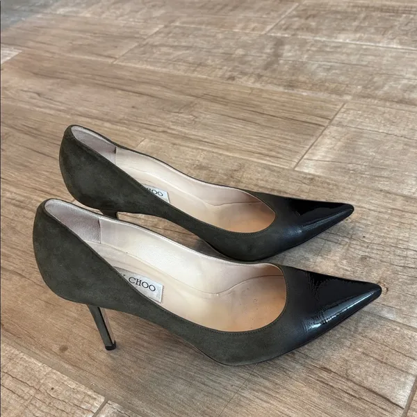 Jimmy Choo Patent Suede Black/Military 3” Heels - Image 6