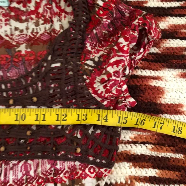 Maurice's Y2K Fairy Boho Grunge Granola Whimsical Red pink black blouse shirt top crotchet beaded square neckline short sleeve #whimsygoth #gothic - Image 7