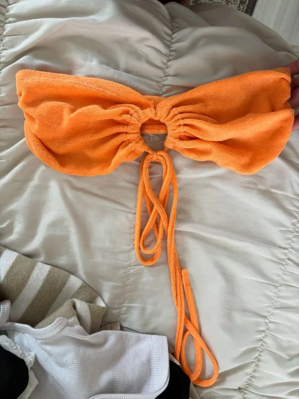 Orange Teri Cloth Halter Crop - Image 4