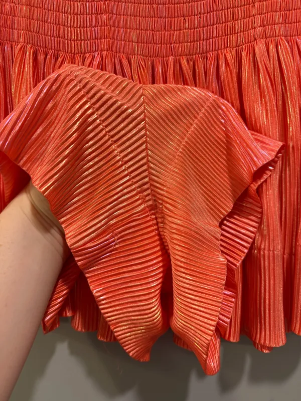 Queen of Sparkles Shimmery High-Waisted Swing Shorts Coral Orange / Pink - Image 3
