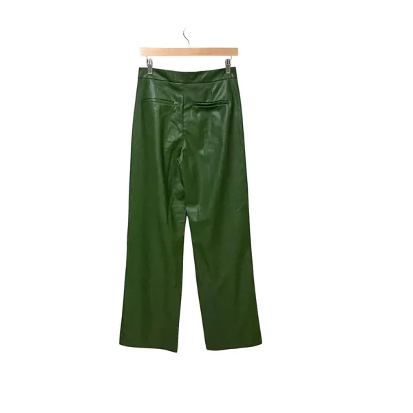 Zara Womens Green Faux Leather Wide Leg High Rise Trousers Pants Size S - Image 2