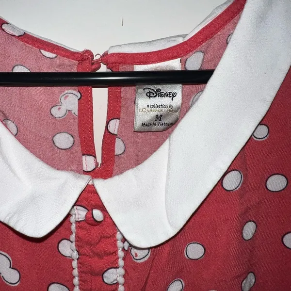 Disney Lauren Conrad pink white polka dot mini mouse rayon top peterpan collar M - Image 2