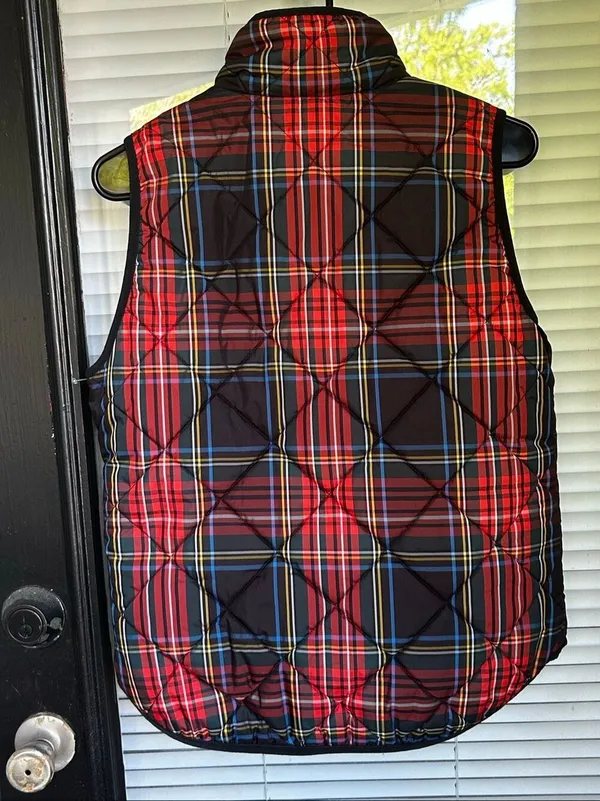 JCrew Women Tartan Plaid Puffer Vest Excursion Red Size S - Image 10