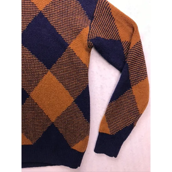 Madewell Sweater Womens Small Blue Brown Excellent Argyle Crewneck Knit Pullover - Image 3