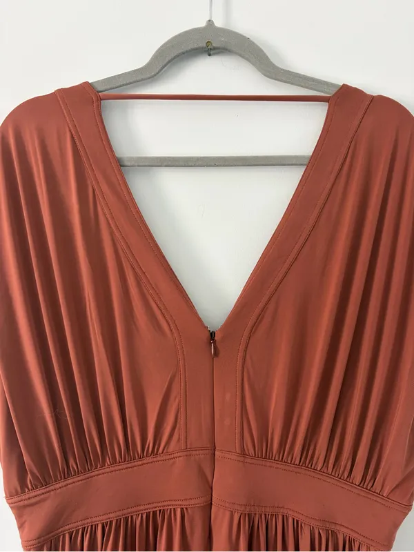 Anthropologie Sleeveless V Neck A Line Midi Boho Fall Cottagecore Dress Brown L - Image 8