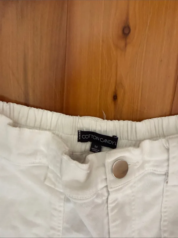 Cotton candy Medium White Jean Cargo Pants with Utility Pockets - Image 4