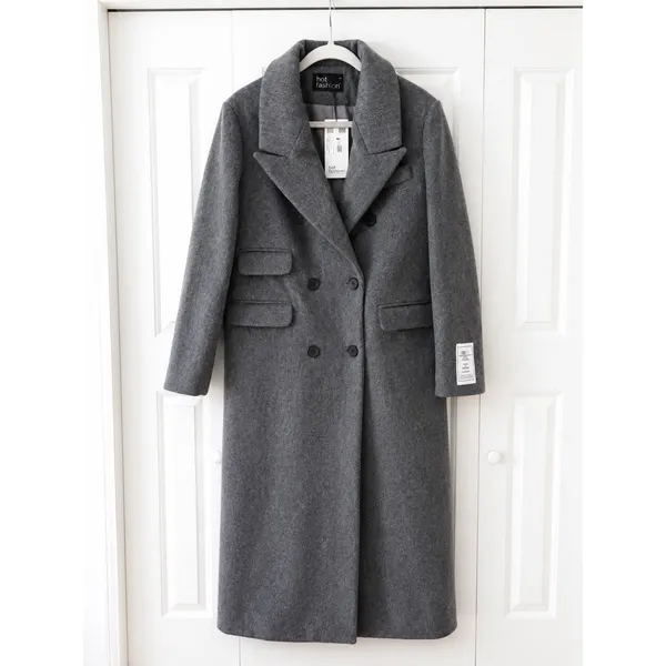 NWT Hot Fashion Gray Long Wool Blend Coat Double Breasted Maxi Coat M - Image 2