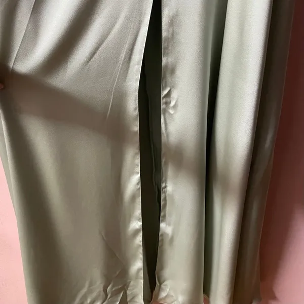 Azazie Dusty Sage A-Line Satin Maxi Dress NWT Size A16 - Image 6