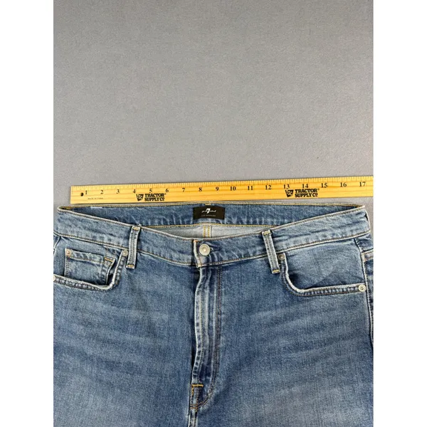 7 For All Mankind High Waist Ankle Skinny Jeans Medium Wash Raw Hem Size 33 - Image 3