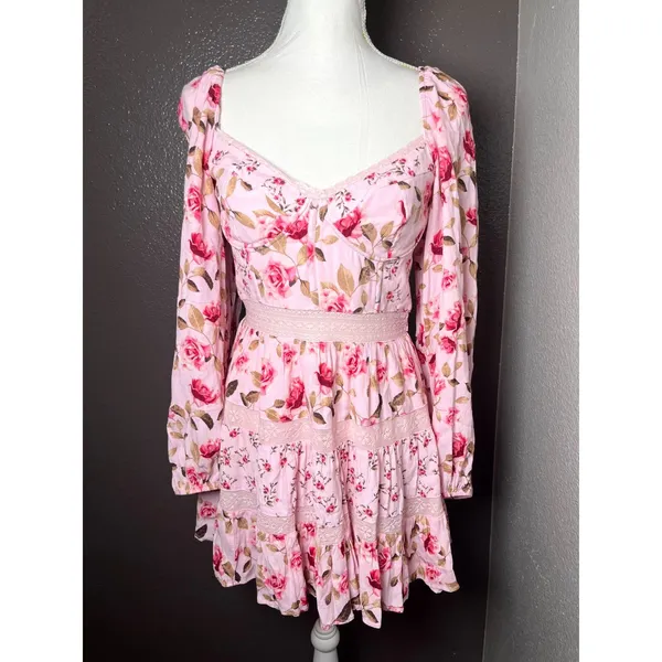 Altar’d State Pink Kate Floral Mini Dress Size Largebustier corset bodice - Image 7