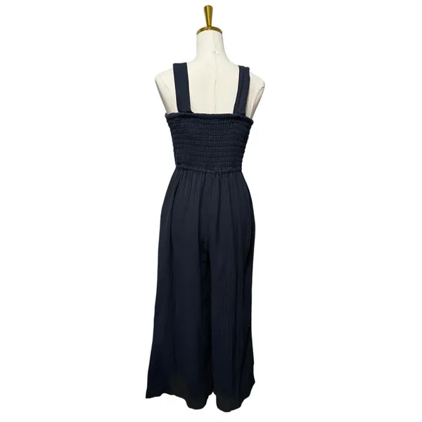 Quince 100% Organic Cotton Gauze Smocked Wide Leg Jumpsuit, Navy Blue, Size M - Image 2