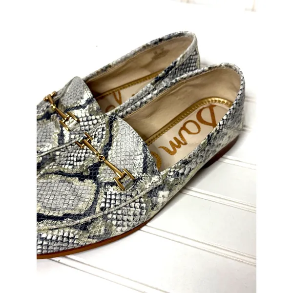 Sam Edelman Loraine Snakeskin Leather Bit Loafers Grey Black Gold Womens 8M - Image 9