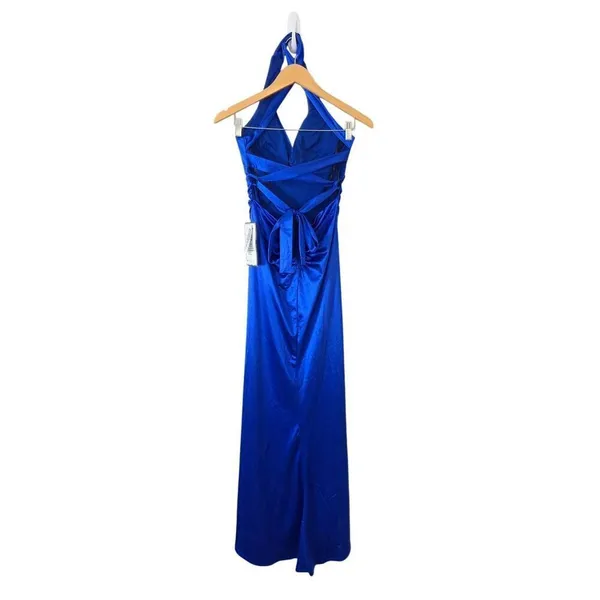 B Darlin Open Back Satin Royal Blue Size 5 Side Slit Maxi Dress NEW‎ - Image 5