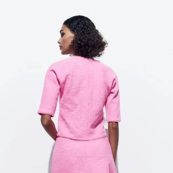 ZARA Pink Structured Short Sleeve Top Size Small - Image 6