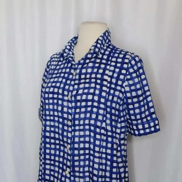 Anthropologie 11.1 TYLHO Adanne Tunic Top Shirt Blue White Gingham Plaid X-Small - Image 6