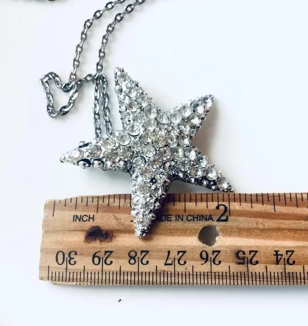 Large Crystal Star Pendant with Matching Chain Silver - Image 8