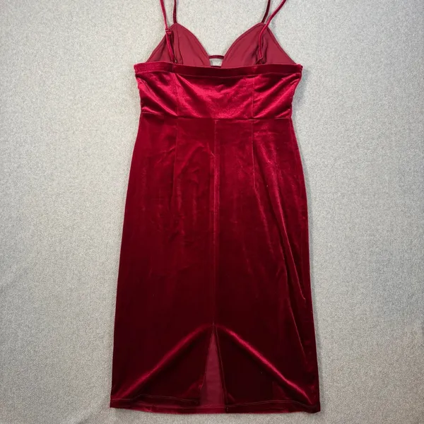 Haute Monde Women's XL Burgundy Velvet Strappy V-Neck Midi Bodycon Dress - Image 9