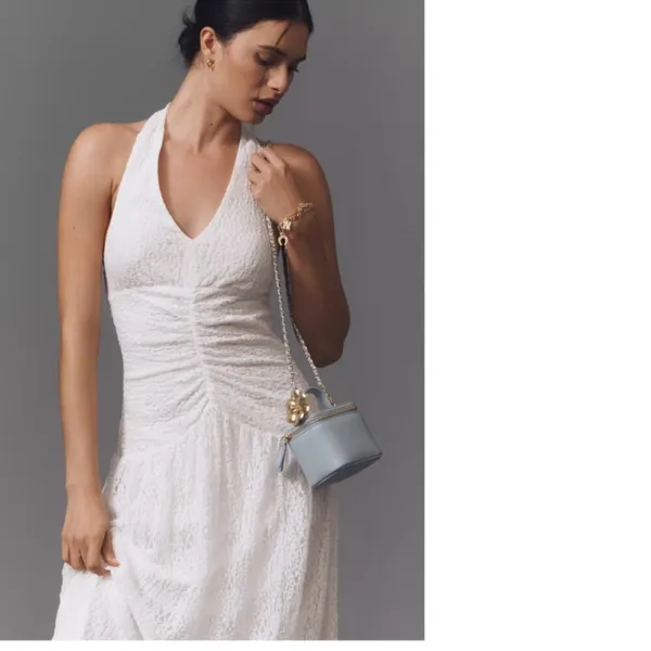 NWT Anthropologie X Flat White Plunge Slim Maxi Dress White Pace Halter Neck 3X - Image 4