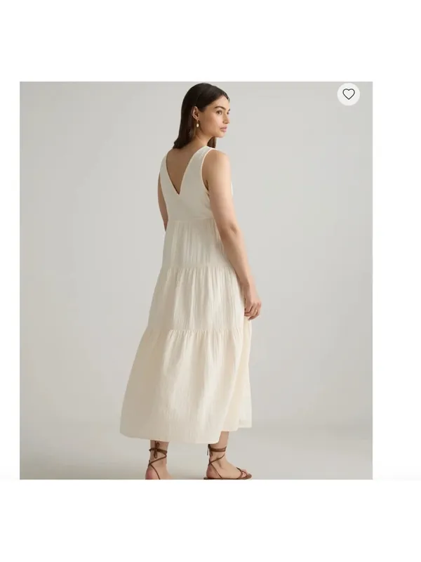 Quince Organic Cotton Gauze Tiered V-Neck Maxi Cream Dress Size xs - Image 3
