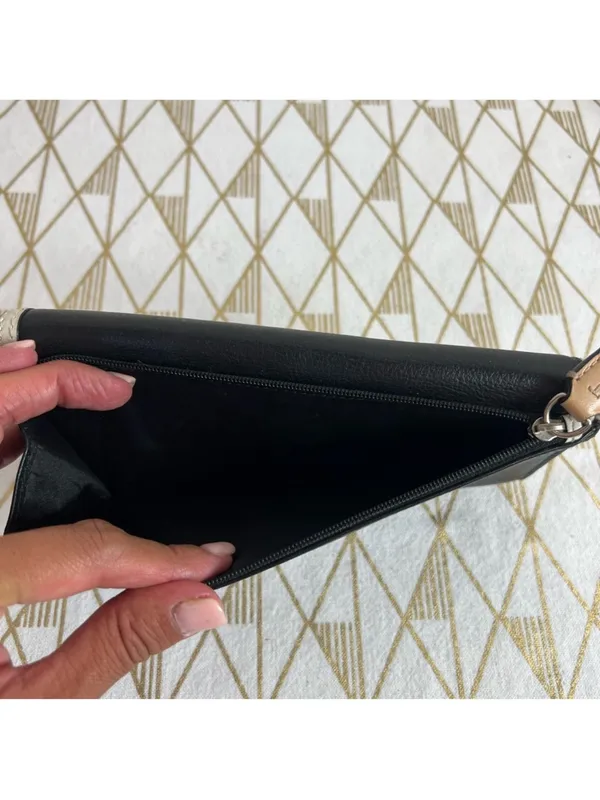 Coach Black Leather Wallet with White Trim and Buckle - Image 4