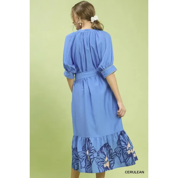 Umgee Floral Belted‎ Midi Dress - Cerulean - Small - Image 5