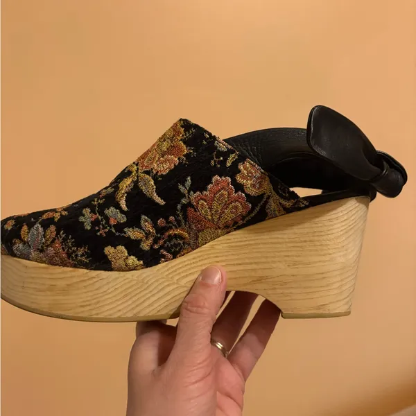 Anthropologie Floral Tapestry Wood Platform Clogs - Image 10
