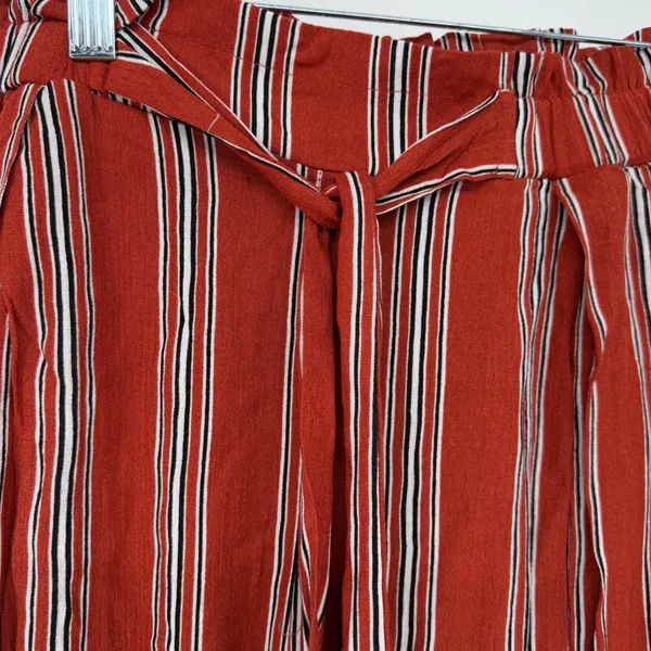 Simplee Rust Red Striped Wide Leg Pants Tie Waist Boho L‎ NWT - Image 5