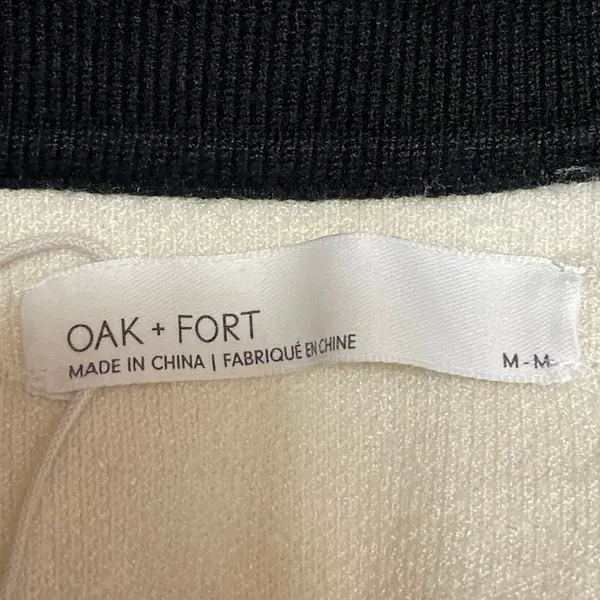 Oak + Fort Cream Black Knit Long Sleeve Button Down Cropped Cardigan Sweater M - Image 4