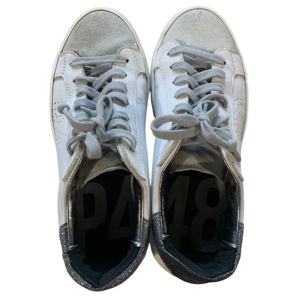 P448 John Sneaker UK 37 US 7 White Silver Glitter Low Top Distressed Luxury Core - Image 4