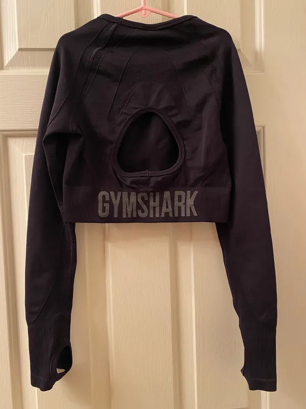 Gymshark Flex Long Sleeve Crop Top Cut Out Size Small Black - Image 2