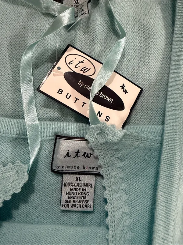 NWT Vintage Blue Cashmere Cardigan Tank Top Matching Set Sz XL - Image 3