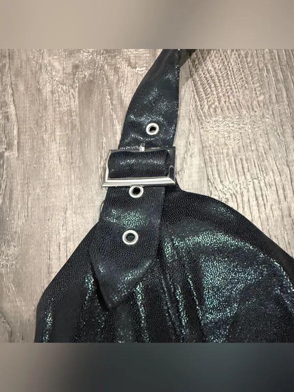 NWOT Halara Shiny Dusty Black SoftlyZero Faux Leather Halter Cropped Tank Top - Image 5
