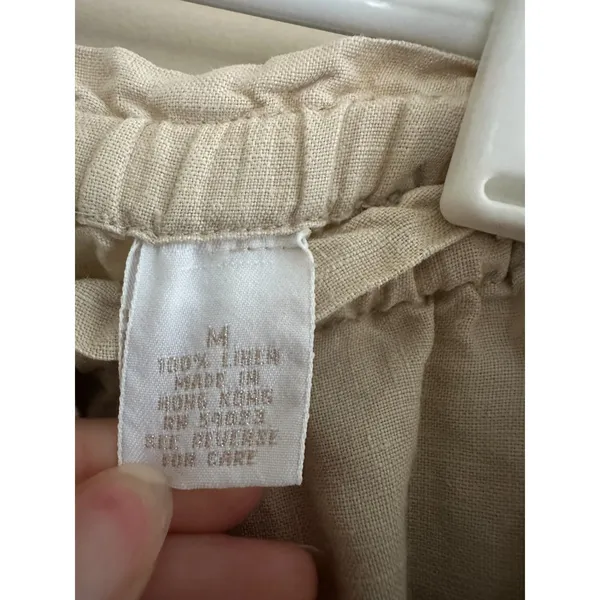 Vintage GAP 100% Linen Wide Leg Pants Medium Beige Drawstring Waist Hong Kong - Image 3