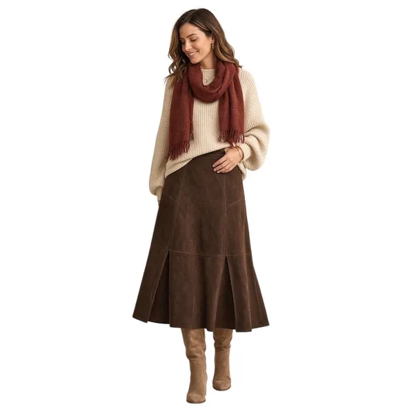 Cato Skirt Womens Size 14 Brown A-Line Midi Flared Side Zip Casual - Image 2