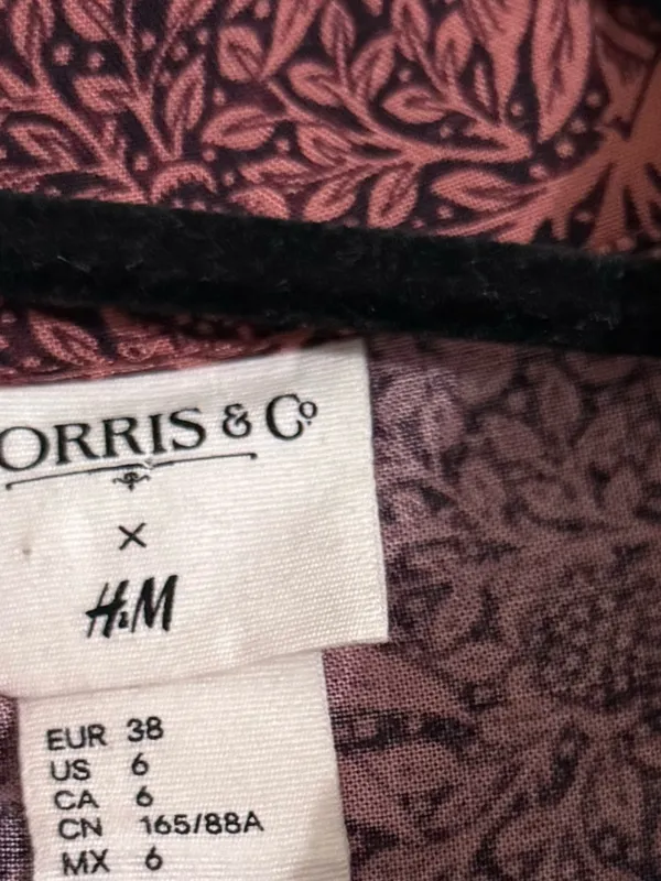 Morris & Co x H&M 6 William Morris Floral Tiered Midi Shirt Dress Burgundy Fall - Image 10