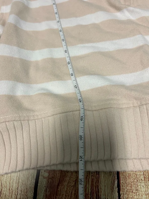 Aerie Half Zip Sweatshirt Striped Cream/White Size M - Image 2