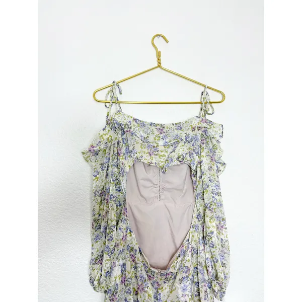 ASTR The Label Anastasia Cutout Mini Dress Small Ivory Lilac Floral Cottagecore - Image 15