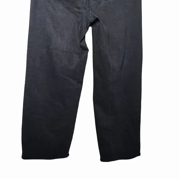 OAT New York Wide Leg Jeans Womens 4/27 Black High Rise Patch Pocket Raw Hem - Image 6