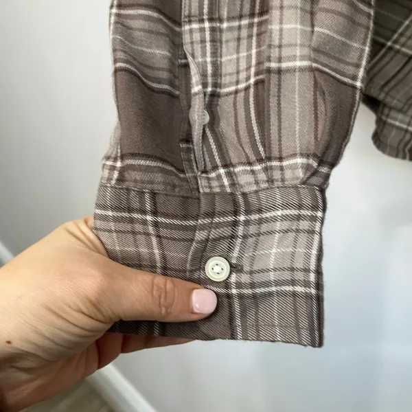 GAP Brown Plaid Cropped Flannel Button Down Shirt XXL Soft Casual‎ Fall - Image 9