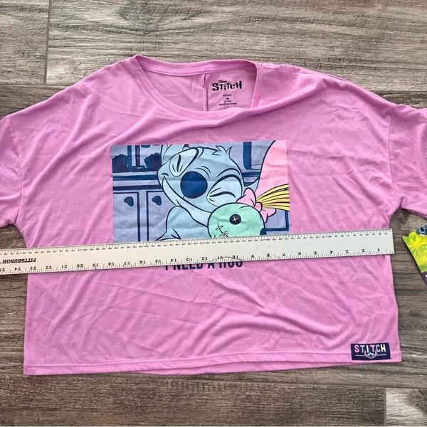 Disney Stitch Angel Hugging '' I NEED A HUG''Crop T-Shirt PURPLE/PINK MEDIUM #18 - Image 6