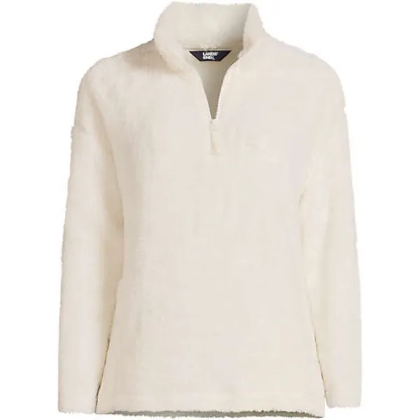 Lands End Teddy Fleece Half Zip Cream Pullover Size Small - Image 3