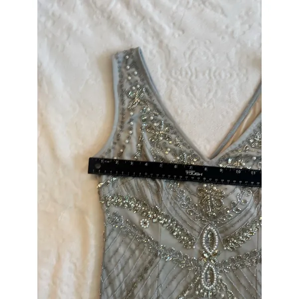 Adrianna Papell Embellished Beaded Evening Blue Dress Gown Prom Sz 4 - Image 13