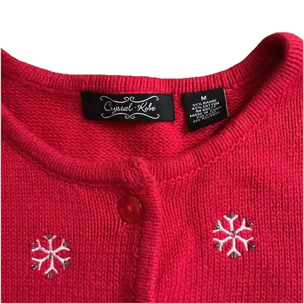 Crystal-Kobe Women's Red Christmas Cardigan Sweater Snowmen‎ Design Size Medium - Image 5