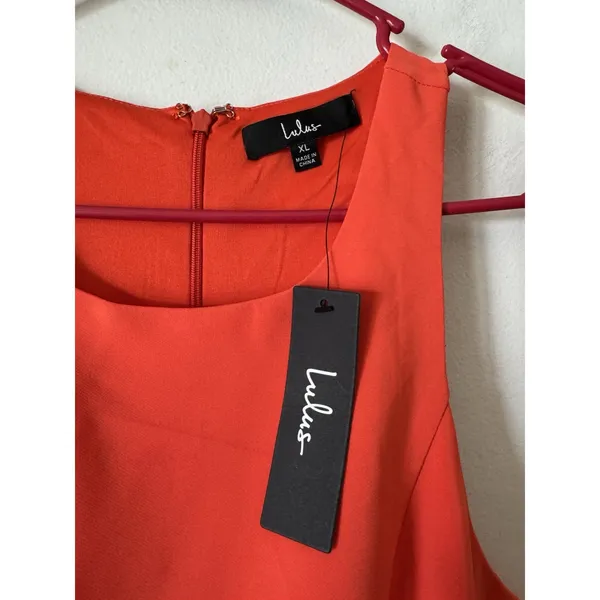 NWT Lulus Masterfully Mod Bright Orange Side Button Midi Dress Size XL Resort - Image 9