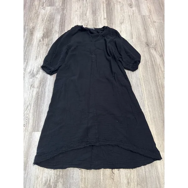 Ocean+Main Los Angeles Black Cotton Double Gauze High Low Midi Dress M/L Pockets - Image 5