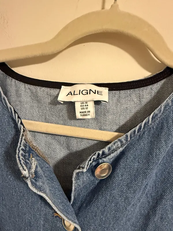 ALIGNE Aurelia Waisted Denim Mini Dress Anthropologie blue button size 12 - Image 4
