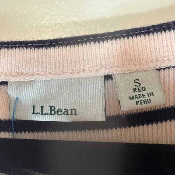 L.L.‎ Bean Striped 100% Cotton 3/4 Sleeve Pink Navy Top Women's Small Peru - Image 3